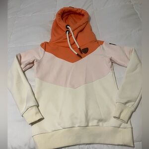 WANAKOME Color Block Hoodie Small Cowl Neck Rope Drawstring Heavyweight